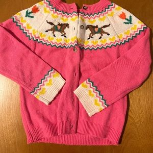 Mini Boden girls toddler 4T horses pink sweater